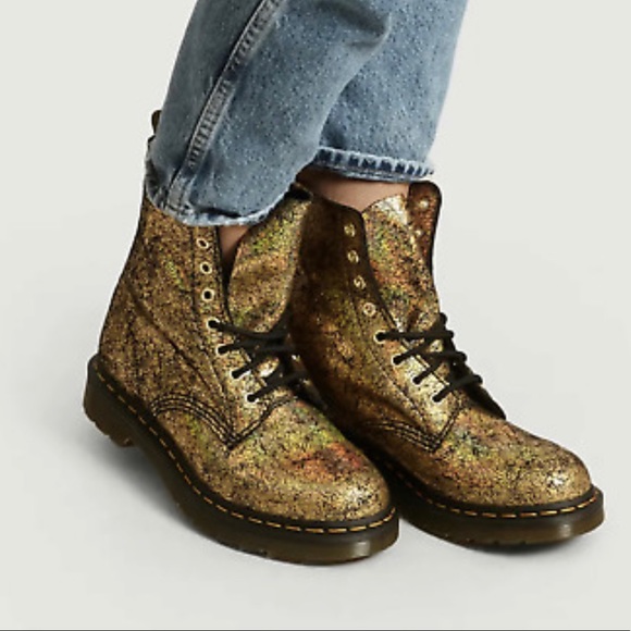 Dr. Martens Gold 1460 Pascal Iridescent Crackle Lace Up Combat Boots/Booties - Picture 9 of 12